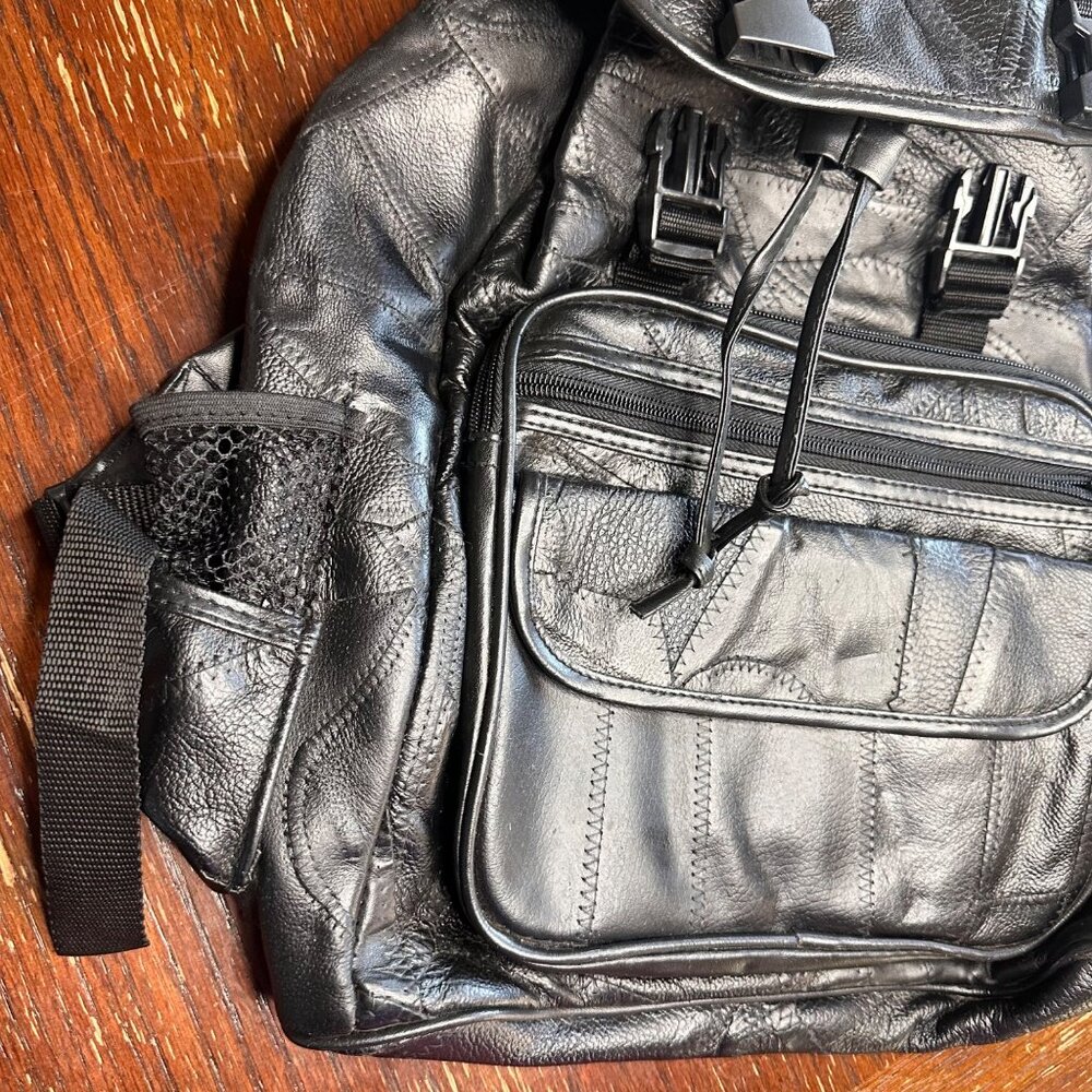 Vintage Patched Leather Multi Pocket Backpack - Picture 4 of 15